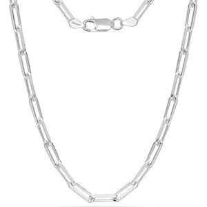 Diamond-Cut PaperClip Link Chain Necklace for Women  - Sterling Silver 925